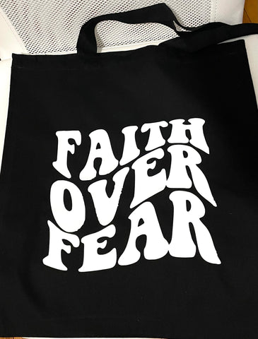 faith over fear | Black Tote Bag - Apparel for God LLC