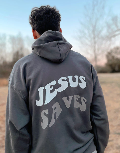 Jesus Saves | grey hoodie - Apparel for God LLC