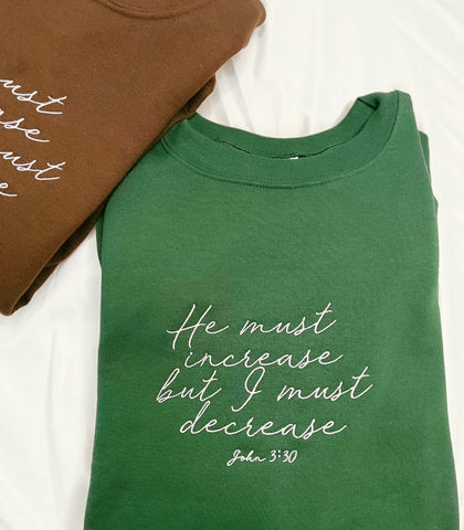 John 3:30 embroidered crewneck - Apparel for God LLC