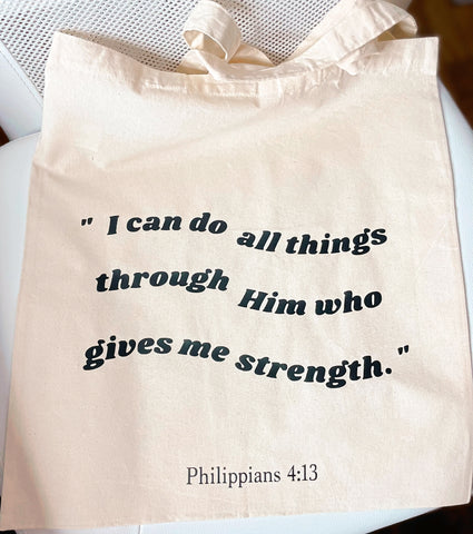 Philippians 4:13 | beige tote bag - Apparel for God LLC
